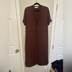 JUSTFab brown button up short sleeve tie waist dress. Perfect for fall pics. XL